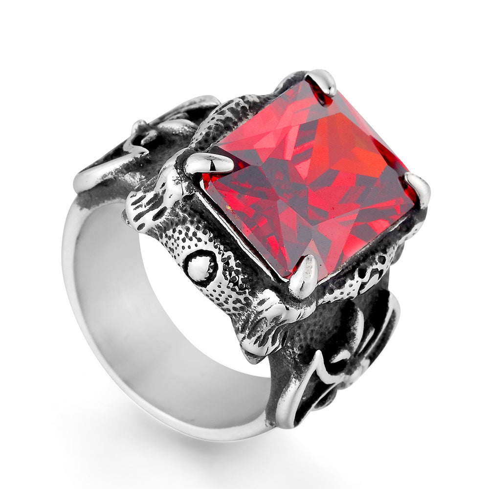 Rockyu ステンレスリング メンズ 幅広 ごつめデザイン ビンテージ風 宝石風ストーン リング