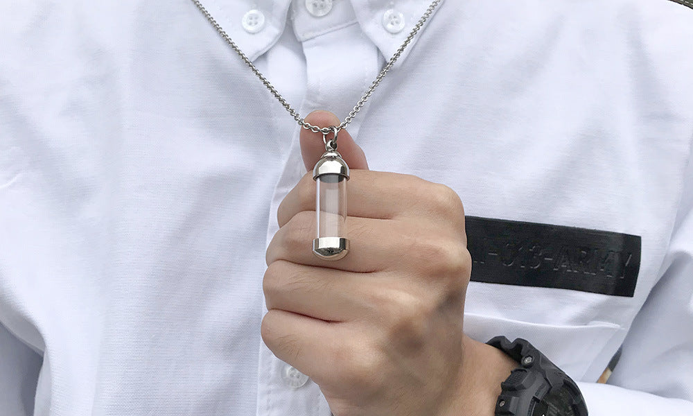 Rockyu カプセルネックレス レディース ステンレス製 ガラス管 香水・薬入れ対応 シルバー・ゴールド・ブラック