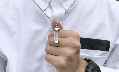 Rockyu カプセルネックレス レディース ステンレス製 ガラス管 香水・薬入れ対応 シルバー・ゴールド・ブラック