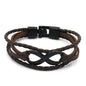 Rockyu メンズレザー ブレスレット 無限大モチーフ ステンレス留め具 本革編み込みデザイン カジュアルアクセサリー
