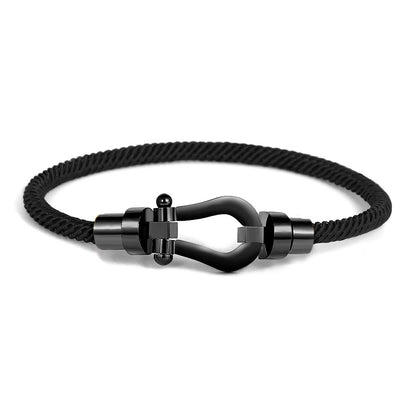 Rockyu ブレスレット レディース メンズ 馬蹄形 ジルコニア 編み込み ステンレス 金属アレルギー対応