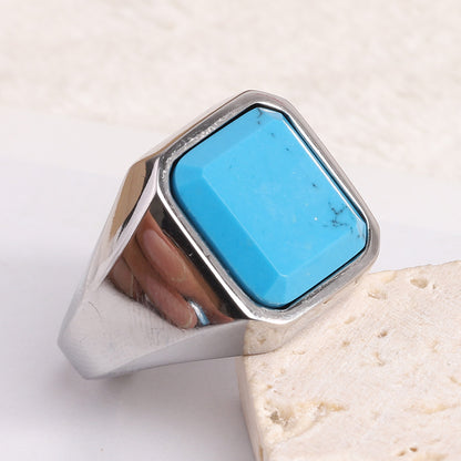 ステンレス印台リング メンズ｜ブラックオニキス＆ターコイズ デザイン 指輪