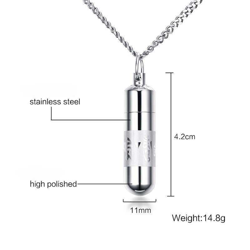 Rockyu 六字真言 カプセル型ペンダント チタン製 ステンレス 遺骨収納可能 ネックレス