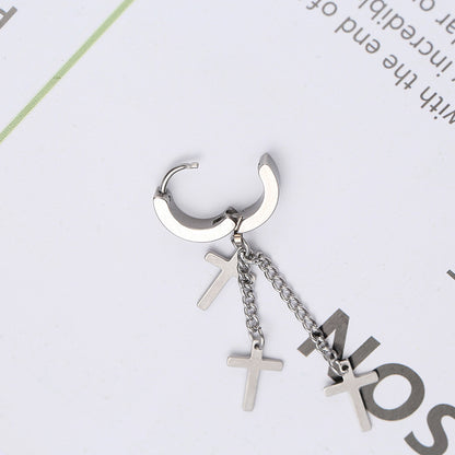 Rockyu ピアス メンズ チタン製 クロスチェーン フープピアス ステンレス製 アレルギー対応