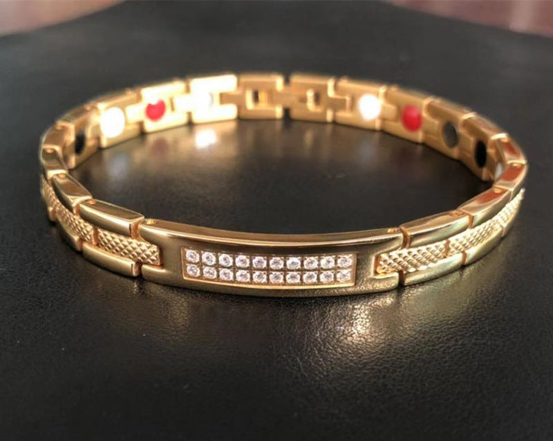 Rockyu ジュエリー 磁気ブレスレット ゴールド ステンレス レディース メンズ ジルコニア おしゃれ プレート