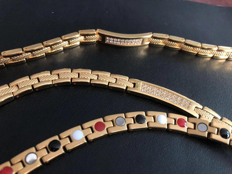 Rockyu ジュエリー 磁気ブレスレット ゴールド ステンレス レディース メンズ ジルコニア おしゃれ プレート