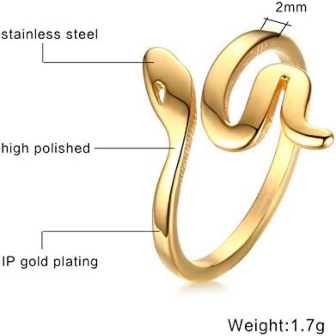 レディース スネークリング｜チタン製 ゴールド IPメッキ 指輪 フリーサイズ