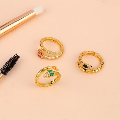 Rockyu 蛇モチーフリング レディース フリーサイズ 18金メッキ 厄除けデザイン