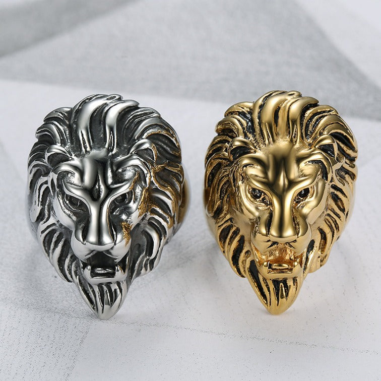 ライオンリング｜メンズ ゴールド＆ブラック ステンレス 個性派デザイン 指輪