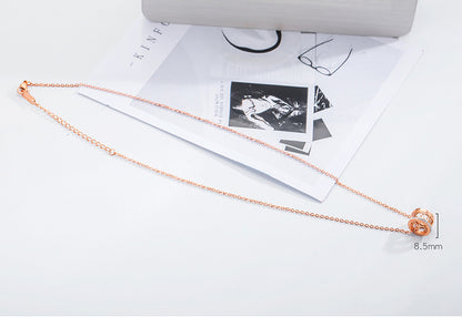 Rockyu ネックレス レディース ローマ数字 3連リングネックレス 18Kピンクゴールド キュービックジルコニア付