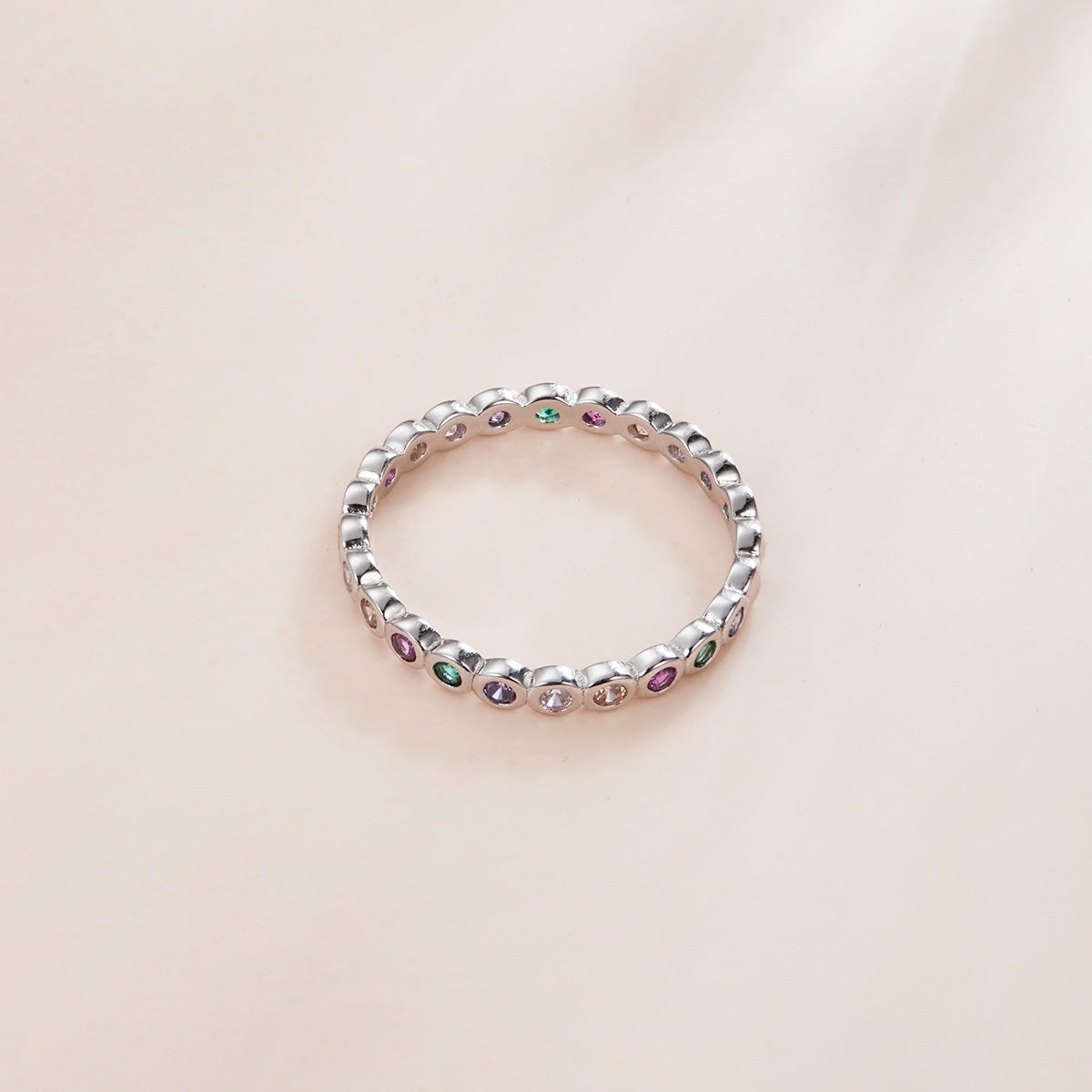 Rockyu レディース シルバー925 カラーCZダイヤリング 細身 ピンキーリング 2色展開