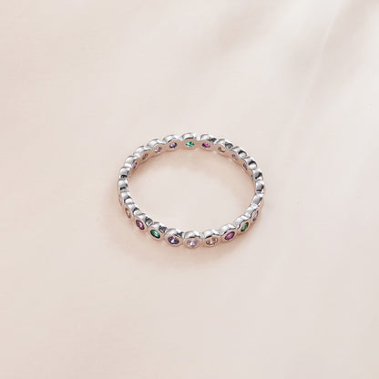 Rockyu レディース シルバー925 カラーCZダイヤリング 細身 ピンキーリング 2色展開