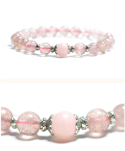 Rockyu ブレスレット レディース ピンククリスタル 天然石 ビーズ 数珠ブレス おしゃれアクセサリー