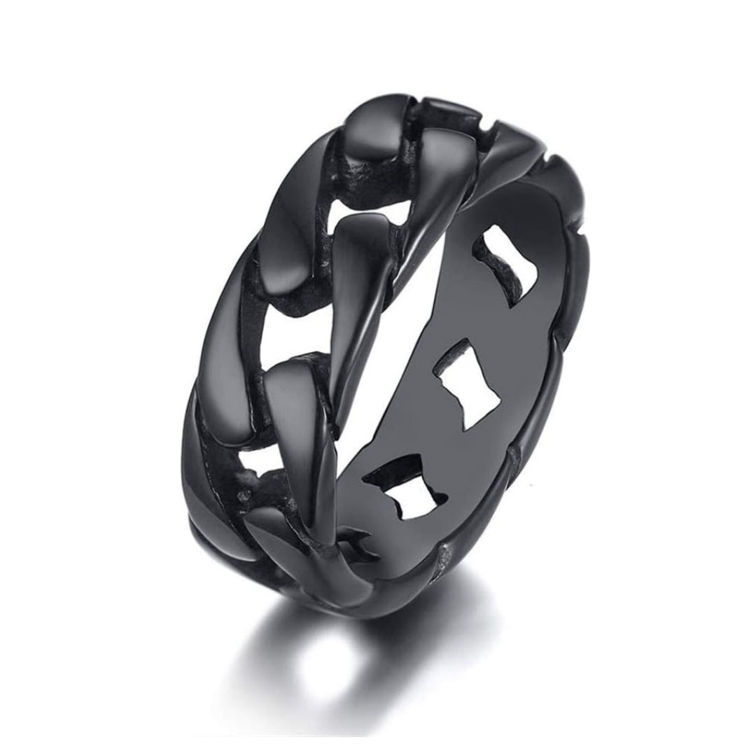 Rockyu チェーンデザインリング メンズ ステンレス 幅広 7mm 喜平風 指輪 金属アレルギー対応