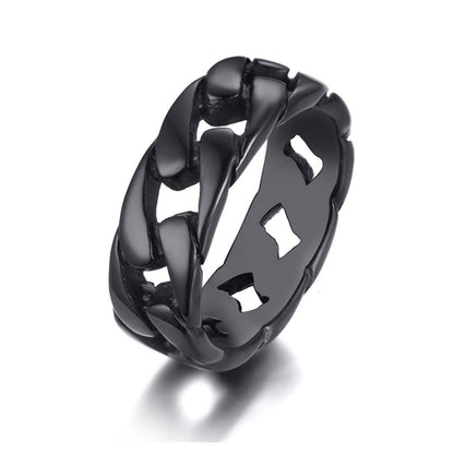 Rockyu チェーンデザインリング メンズ ステンレス 幅広 7mm 喜平風 指輪 金属アレルギー対応