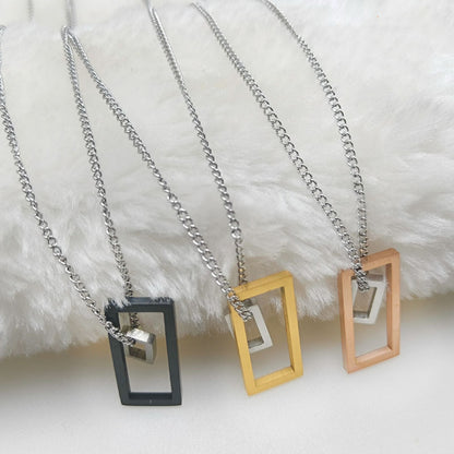 Rockyu ネックレス メンズ レディース 長方形 透かし彫り ゴールド シルバー ブラック ステンレス 金属アレルギー対応