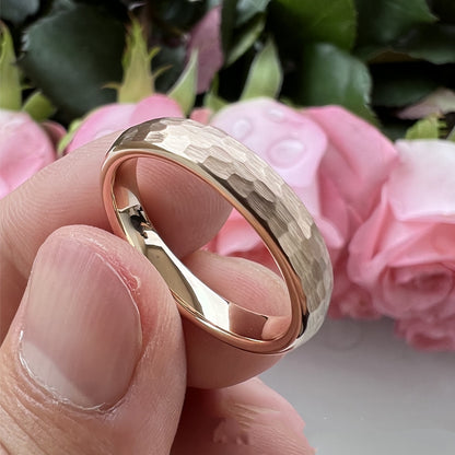 Rockyu タングステンリング 鎚目加工 ピンクゴールド＆ゴールド メンズ 6mm甲丸リング