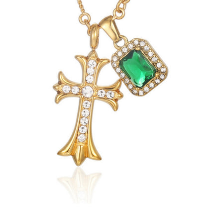 Rockyu ネックレス メンズ 十字架 シルバー&ゴールド チタン製 ジルコニア ペンダント