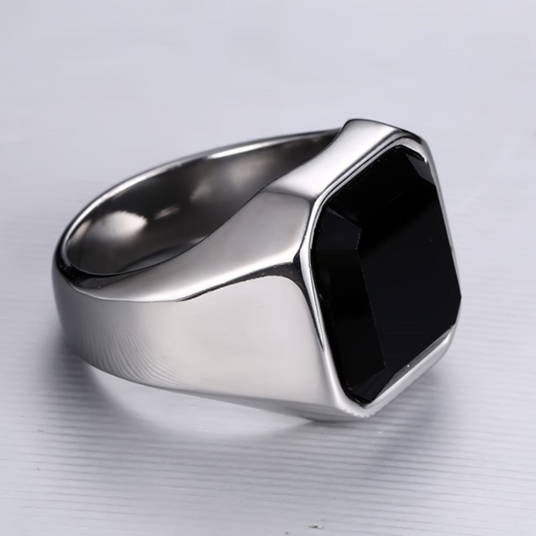 Rockyu メンズ印台リング ステンレス 四角ストーン IPゴールド 金属アレルギー対応