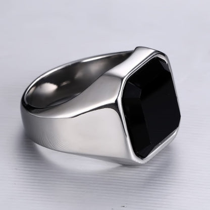 Rockyu メンズ印台リング ステンレス 四角ストーン IPゴールド 金属アレルギー対応