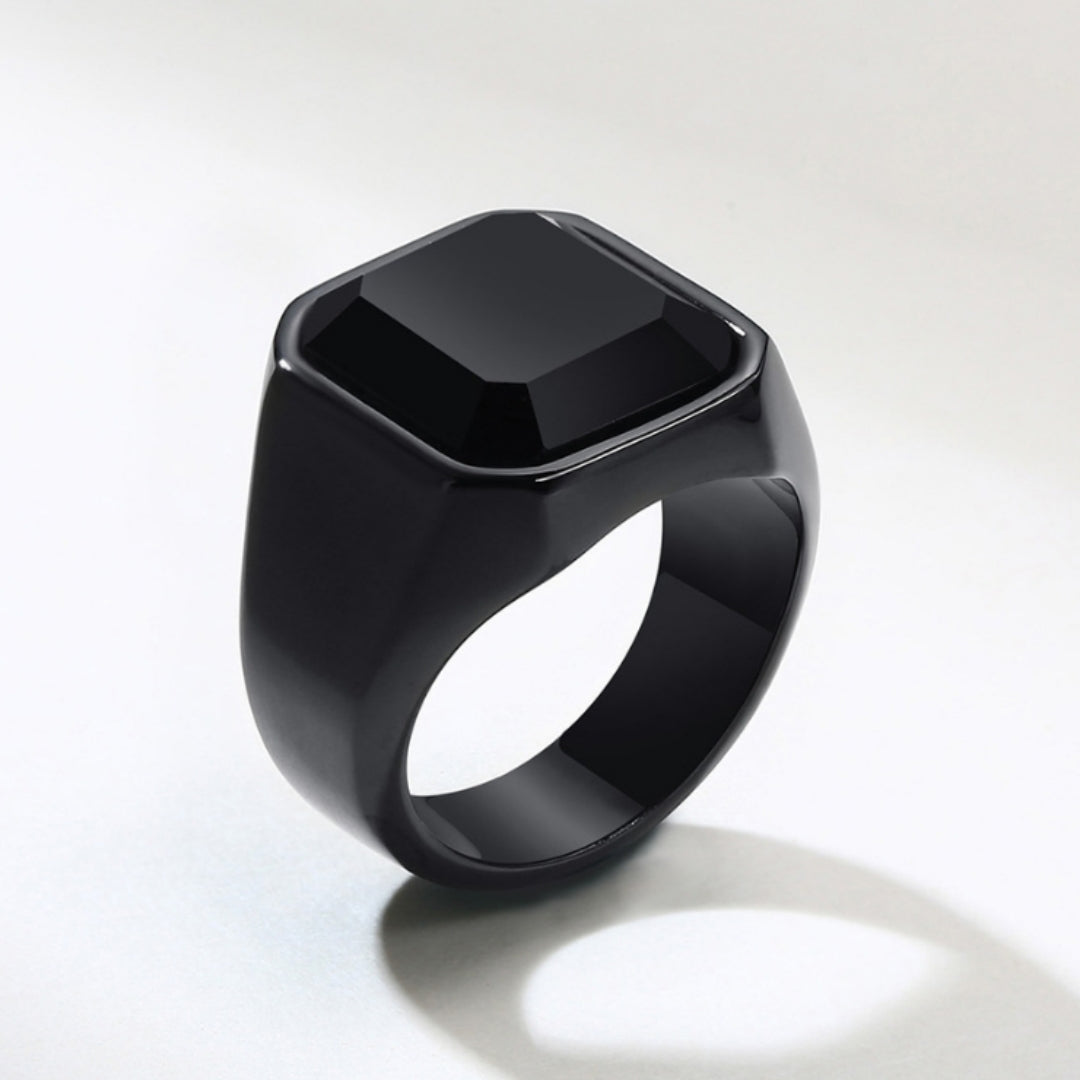 Rockyu メンズ印台リング ステンレス 四角ストーン IPゴールド 金属アレルギー対応