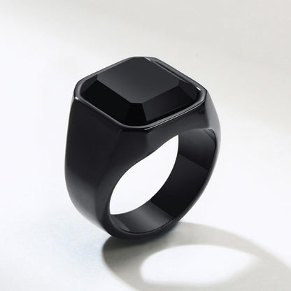 Rockyu メンズ印台リング ステンレス 四角ストーン IPゴールド 金属アレルギー対応