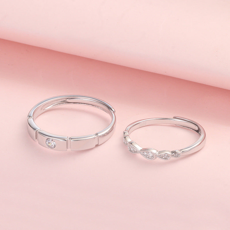 Rockyu ペアリング カップル シルバー925 フリーサイズ ジルコニア入り 指輪セット