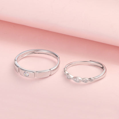 Rockyu ペアリング カップル シルバー925 フリーサイズ ジルコニア入り 指輪セット