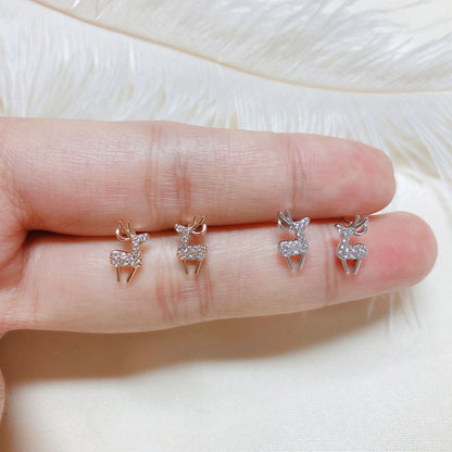 Rockyu ピアス レディース シルバー925 スワロフスキージルコニア 鹿モチーフ 可愛い 両耳セット
