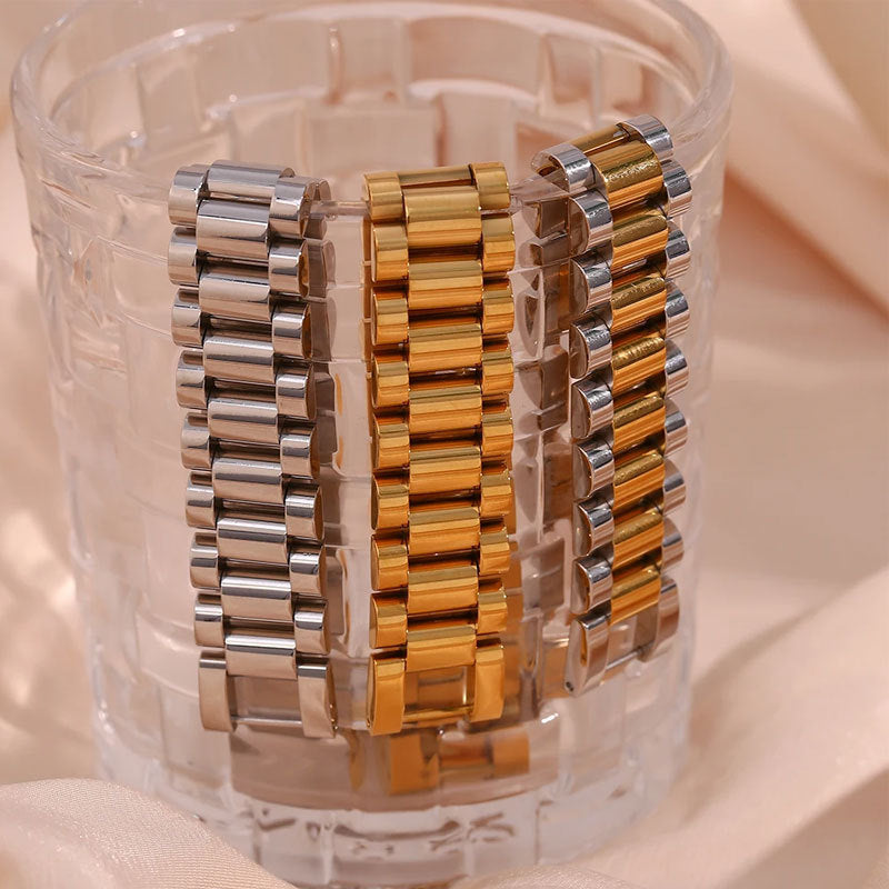 Rockyu メンズ ブレスレット チタン製 時計バンド風 12mm 幅広デザイン 21cm