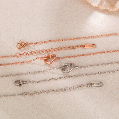 Rockyu レディース ネックレス ハート 結び ピンクゴールド 18金 メッキ チタン 鎖骨チェーン