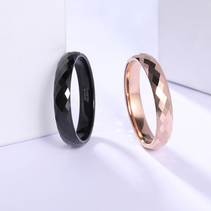 Rockyu タングステン 多面カットリング 4mm メンズ レディース 指輪 シルバー ゴールド ブルー ピンクゴールド 鏡面＆マット仕上げ 男女兼用