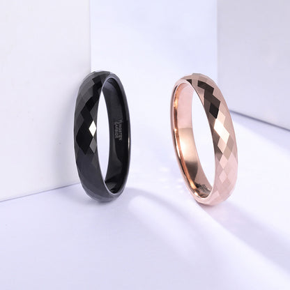 Rockyu タングステン 多面カットリング 4mm メンズ レディース 指輪 シルバー ゴールド ブルー ピンクゴールド 鏡面＆マット仕上げ 男女兼用