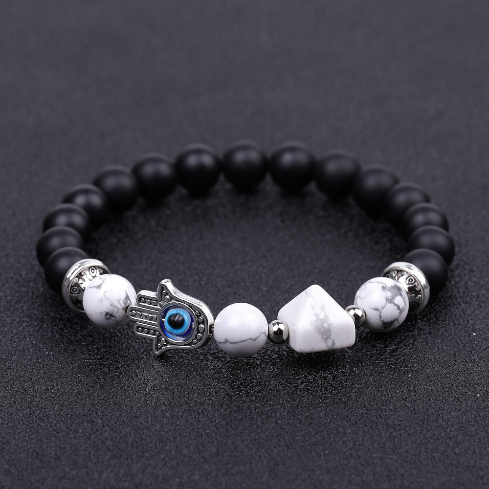 Rockyu ブレスレット レディース メンズ 天然石 ハムサの手 数珠 オニキス パワーストーン ビーズブレスレット 誕生日や記念日に