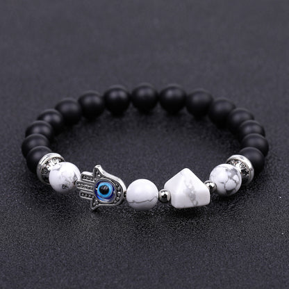 Rockyu ブレスレット レディース メンズ 天然石 ハムサの手 数珠 オニキス パワーストーン ビーズブレスレット 誕生日や記念日に