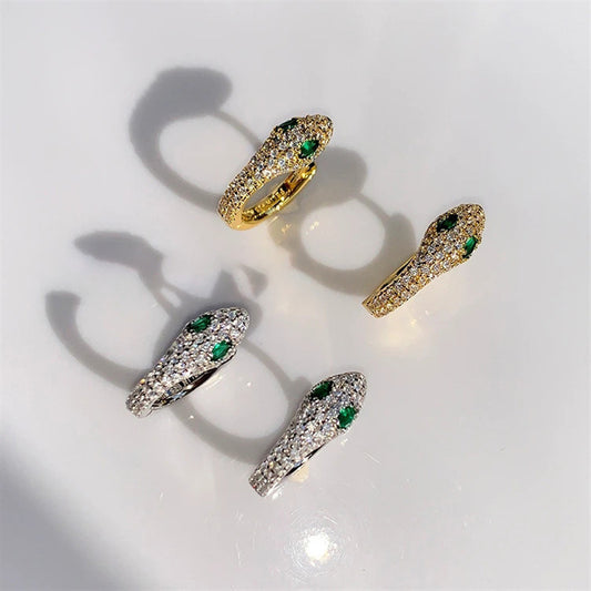 Rockyu ピアス レディース 蛇モチーフ フープタイプ 緑目ジルコニア 金属アレルギー対応 両耳用