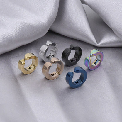 Rockyu ピアス メンズ フェイク フープ チタン製 シルバー&カラーバリエ 穴不要 光面リングイヤリング