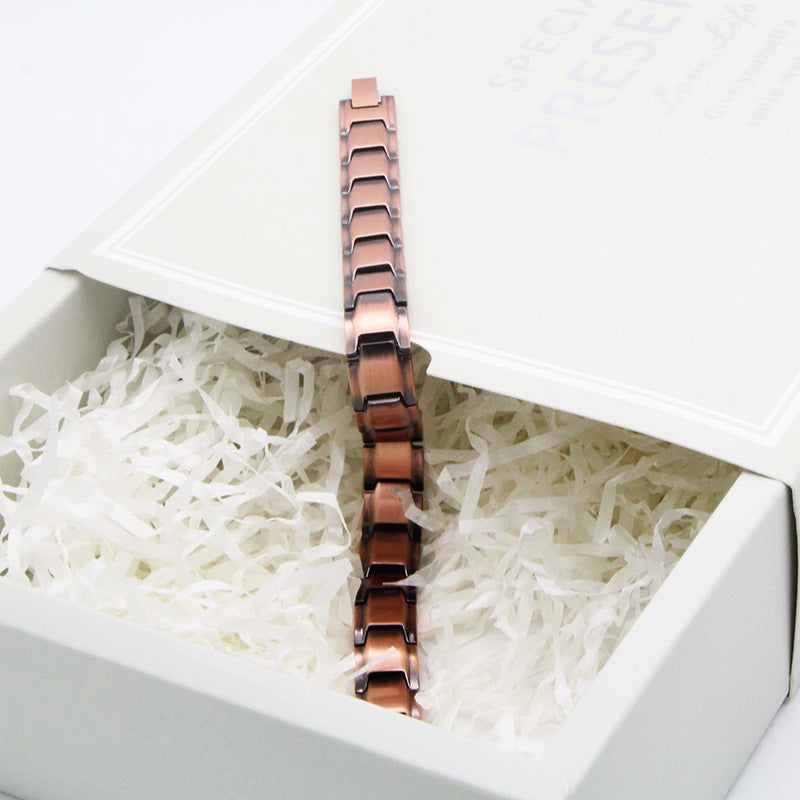 Rockyu メンズ ブレスレット 磁気 ピンクゴールド 銅製 シンプル カジュアル