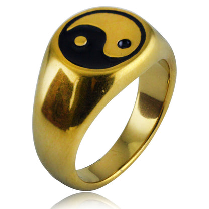Rockyu 陰陽リング メンズ ステンレス 六字真言風デザイン おしゃれシグネットリング