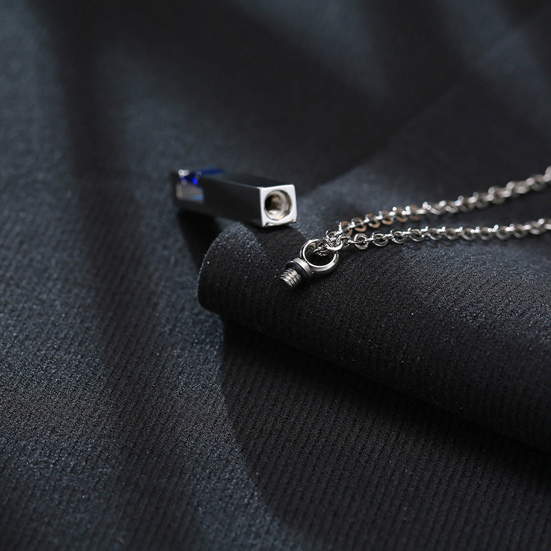 Rockyu メモリアルネックレス スティックペンダント 遺骨収納 ジルコニア付き 防水 ステンレス製