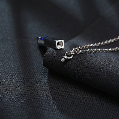 Rockyu メモリアルネックレス スティックペンダント 遺骨収納 ジルコニア付き 防水 ステンレス製