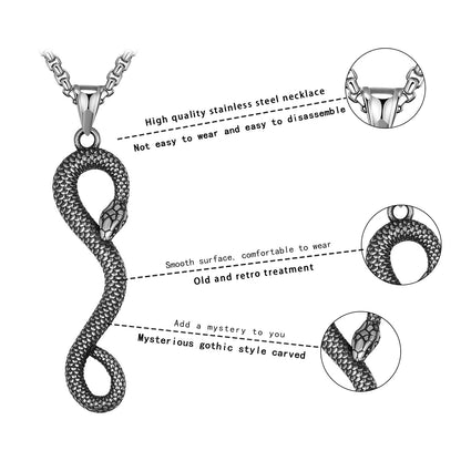 Rockyu メンズ スネーク ネックレス ステンレス製 アンティーク調