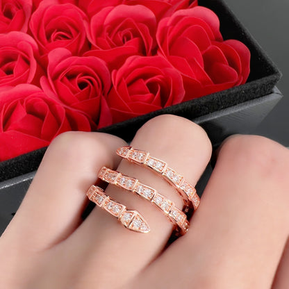 Rockyu スネークリング レディース フリーサイズ ジルコニア 蛇指輪 金属アレルギー対応