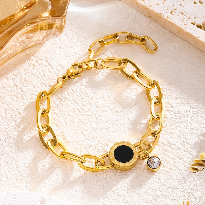 Rockyu ブレスレット レディース チェーン ピンクゴールド ステンレススチール