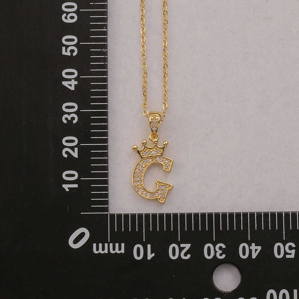 Rockyu イニシャルネックレス A〜Z メンズ レディース ジルコニア クラウンデザイン 真鍮製 ゴールドチェーン付き