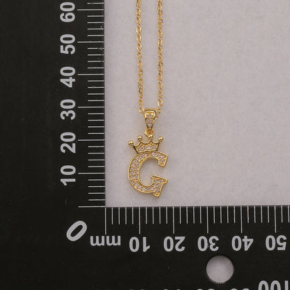 Rockyu イニシャルネックレス A〜Z メンズ レディース ジルコニア クラウンデザイン 真鍮製 ゴールドチェーン付き