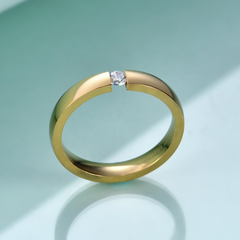 Rockyu レディースリング ダイヤモンド風ストーン付き ステンレス製 ピンクゴールド＆ブラックカラー