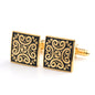 Rockyu カフスボタン メンズ 正方形 花模様 シルバー ゴールド ブラック 和風 アンティーク調