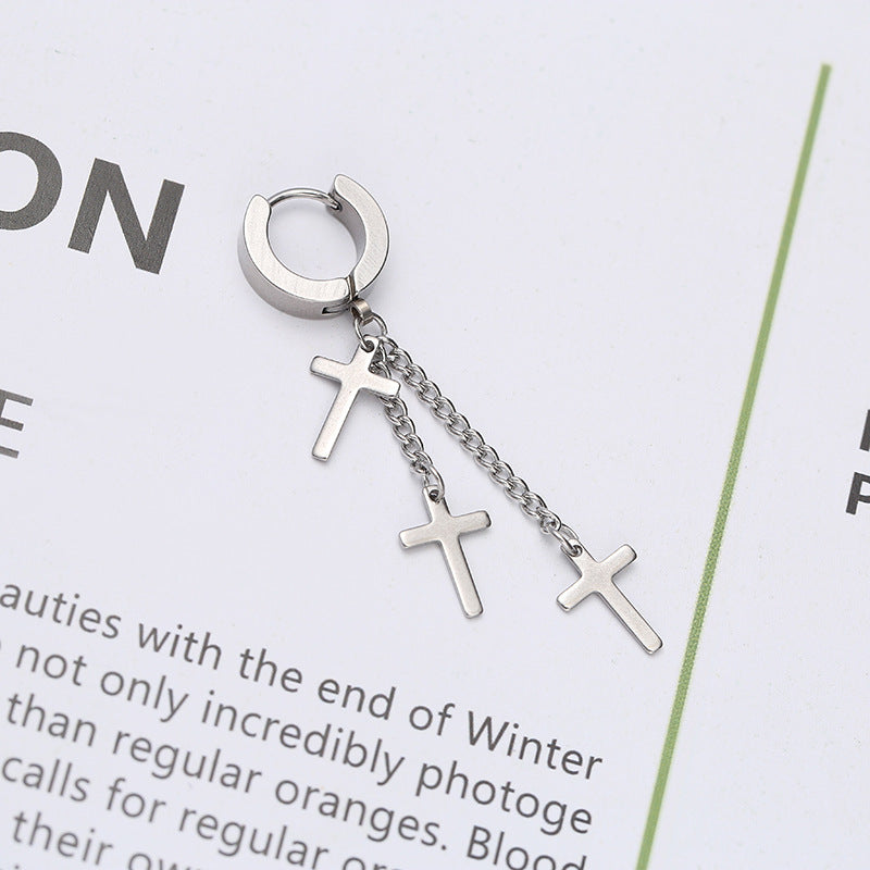 Rockyu ピアス メンズ チタン製 クロスチェーン フープピアス ステンレス製 アレルギー対応