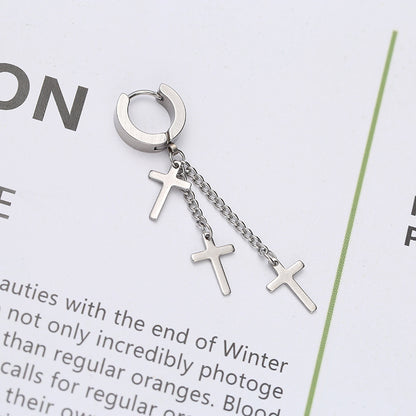 Rockyu ピアス メンズ チタン製 クロスチェーン フープピアス ステンレス製 アレルギー対応